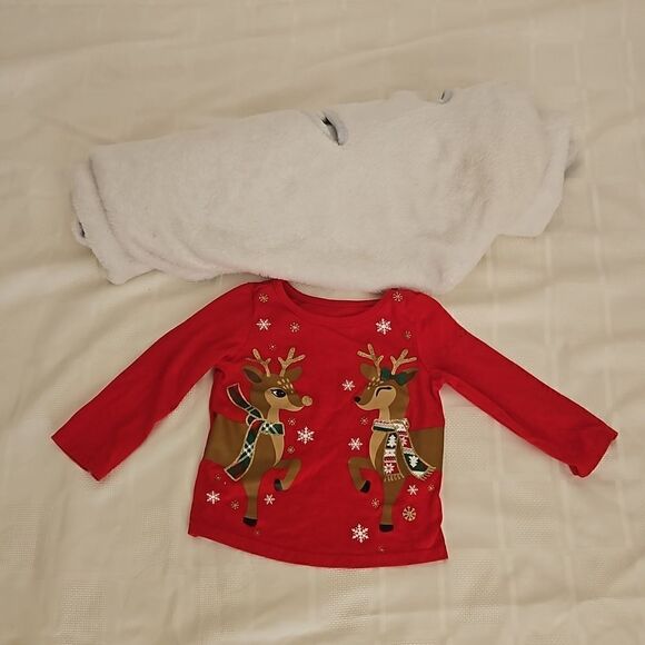 Holiday Time Baby Girl Bundle Pack Christmas Sweater And Blanket 12 Months Red - Picture 2 of 16